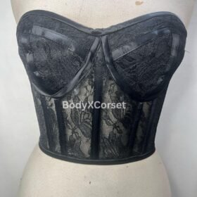 Black Lace Strapless Corset Top – Gothic Boned Bustier Lingerie | Elegant Sheer Gothic Top | Sexy Lace Corset Top, Gothic, Bridal, Burlesque