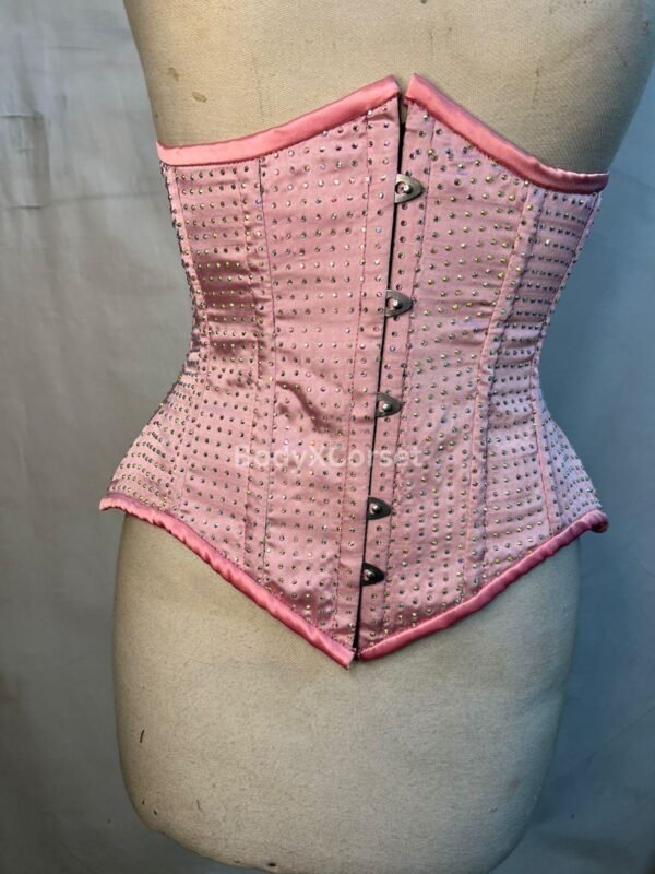 Pink Rhinestone Corset: Steel Boned Burlesque Top, Gothic Glam