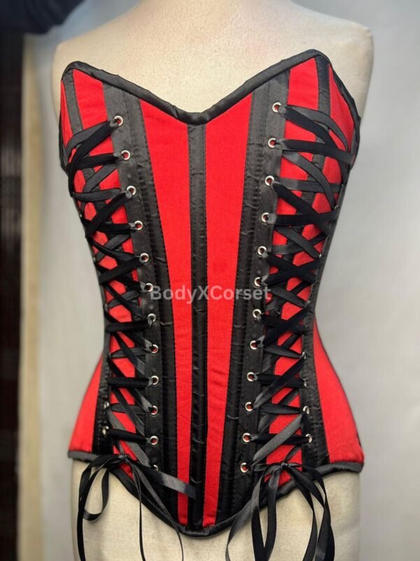 Red & Black Steel Boned Corset: Gothic Burlesque Waist Trainer