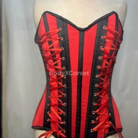 Red & Black Overbust Corset: Gothic Steampunk Waist Training Sexy Lingerie Steampunk Costume