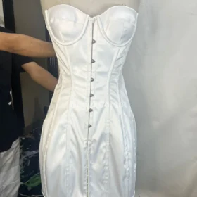 White Satin Corset Mini Dress: Strapless Boned Bodycon Bridal Party Dress Custom Elegant Fit