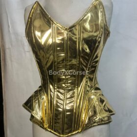 Gold Metallic PVC Corset Top: Steampunk Burlesque Waist Cincher