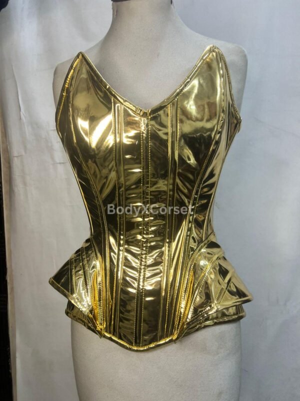 Gold Metallic PVC Corset Top: Steampunk Burlesque Waist Cincher
