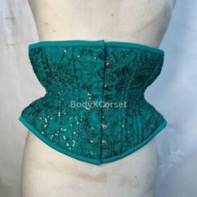 Emerald Green Sequin Corset: Embroidered Lace Underbust Waist Trainer