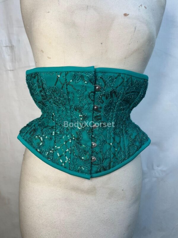 Emerald Green Sequin Corset: Embroidered Lace Underbust Waist Trainer