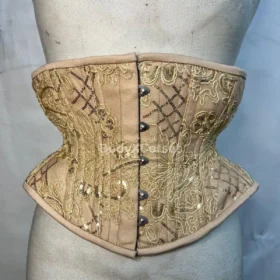 Embroidered Underbust Corset: Gold Lace Brocade Waist Cincher