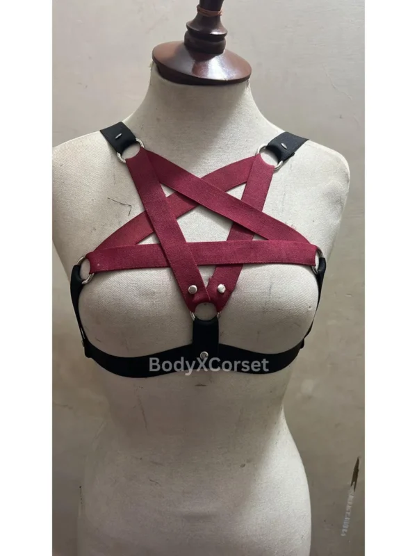 Pentagram Harness Bra: Gothic Lingerie, Rave Festival Top