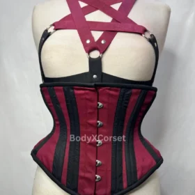 Gothic Red & Black Harness Corset: Steel Boned Waist Trainer