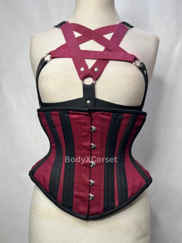 Gothic Red & Black Harness Corset: Steel Boned Waist Trainer