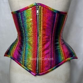 Rainbow Holographic Underbust Corset: Rave Festival Waist Trainer Festival Pride, Cosplay & Vinyl Burlesque