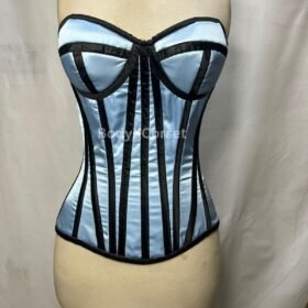 Baby Blue Satin Overbust Corset Top – Vintage-Inspired Strapless Boned Bustier | Waist Trainer Corset for Women | Gothic, Burlesque, Bridal
