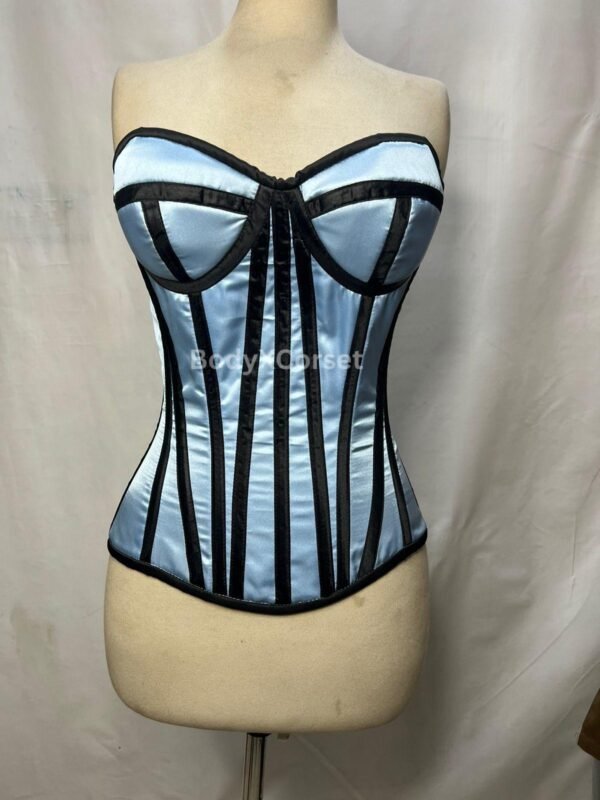 Baby Blue Satin Overbust Corset Top – Vintage-Inspired Strapless Boned Bustier | Waist Trainer Corset for Women | Gothic, Burlesque, Bridal