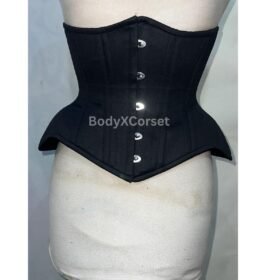 Black Cotton Underbust Corset: Gothic Steampunk Hourglass Waist Trainer