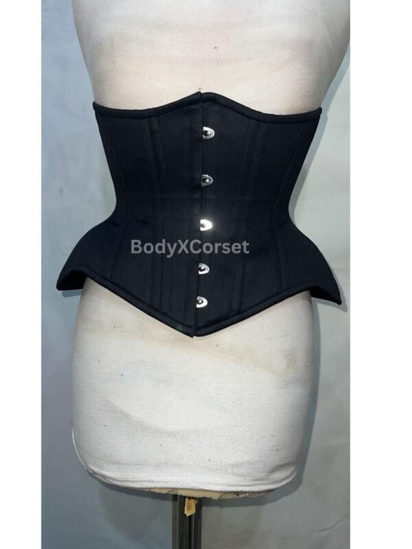 Black Cotton Underbust Corset: Gothic Steampunk Hourglass Waist Trainer