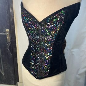 Black Sequin Corset Top: Strapless Bustier, Gothic Rave Clubwear