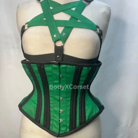 Green Gothic Harness Corset: Steampunk Pentagram Waist Trainer