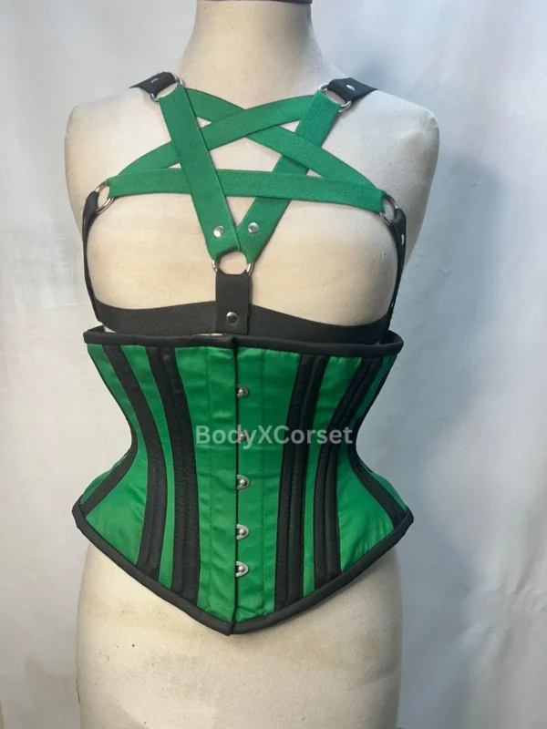 Green Gothic Harness Corset: Steampunk Pentagram Waist Trainer