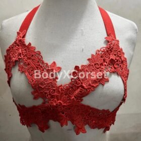 Red Lace Halter Bralette Top – Bridal Lingerie Crop Top – Sexy Sheer Lace Festival Bra – Boho Rave Bralette – Handmade Wedding Lingerie