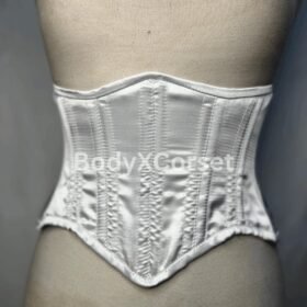 White Satin Underbust Corset: Steel Boned Waspie Waist Cincher Vintage Bridal Corset Belt