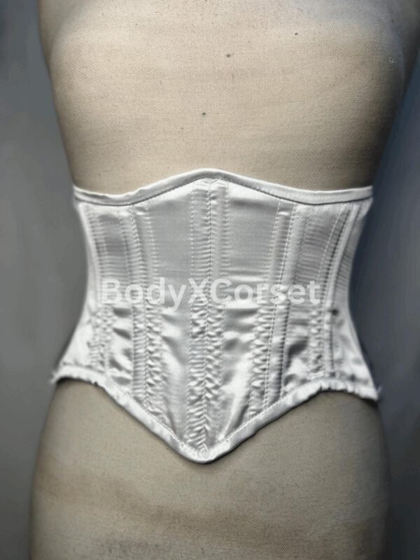 White Satin Underbust Corset: Steel Boned Waspie Waist Cincher Vintage Bridal Corset Belt
