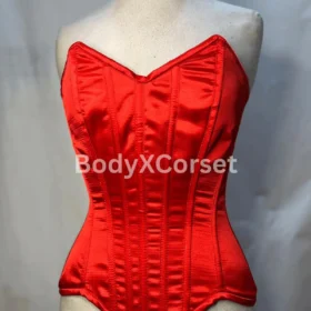 Red Satin Overbust Corset: Long Torso Victorian Waist Trainer Victorian Bridal Top Dress