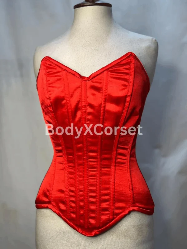 Red Satin Overbust Corset: Long Torso Victorian Waist Trainer Victorian Bridal Top Dress