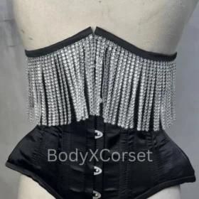 Steel Boned Underbust Fringe Corset: Burlesque Gothic Waist Trainer
