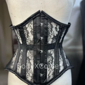 Black Lace Up Underbust Waist Trainer Corset Top Sheer Lingerie Bustier For Women Stapless Gothic Corset Cosplay Outfit Custom Corset