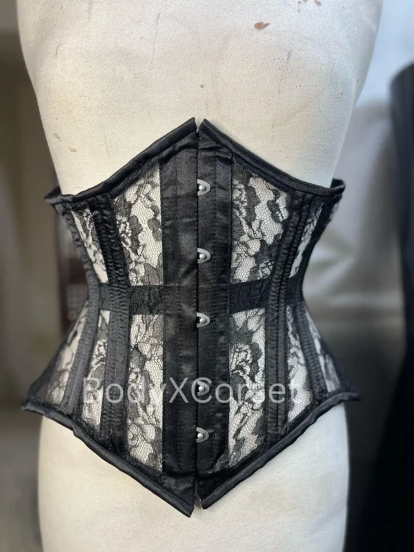 Black Lace Up Underbust Waist Trainer Corset Top Sheer Lingerie Bustier For Women Stapless Gothic Corset Cosplay Outfit Custom Corset