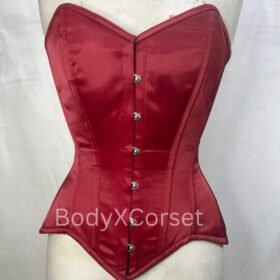 Burgundy Overbust Corset: Steel Boned Satin Longline Waist Trainer