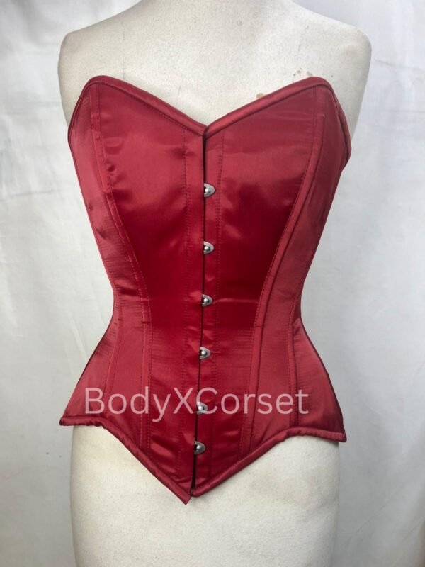 Burgundy Overbust Corset: Steel Boned Satin Longline Waist Trainer