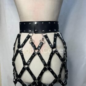 Black Faux Leather Cage Skirt: Gothic Rave Festival Harness