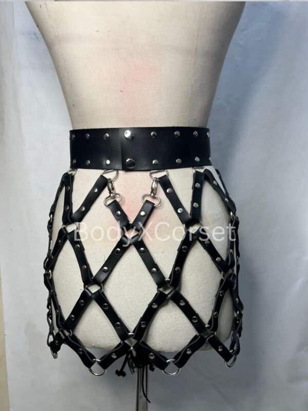 Black Faux Leather Cage Skirt: Gothic Rave Festival Harness