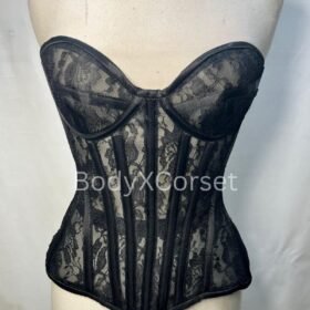 Gothic Black Lace Corset Top Sheer Strapless Bustier Lingerie Mesh Waist Cincher for Women Burlesque Festival Corset Outfit Fashion Corset