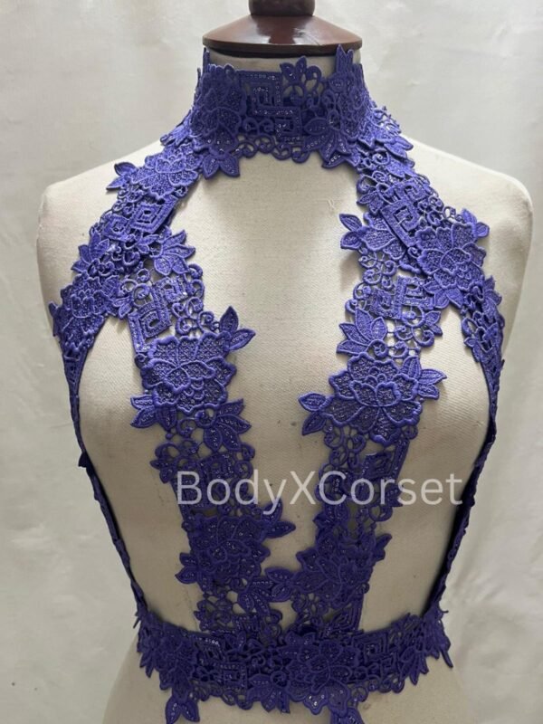 Gothic Lace Halter Bralette Backless Sheer Lingerie Crop Top | Punk Festival Harness Bra Burlesque Bra for Women