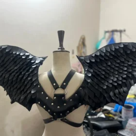 Dragon Wing Corset Top: Gothic Faux Leather Armor with Gold Scales