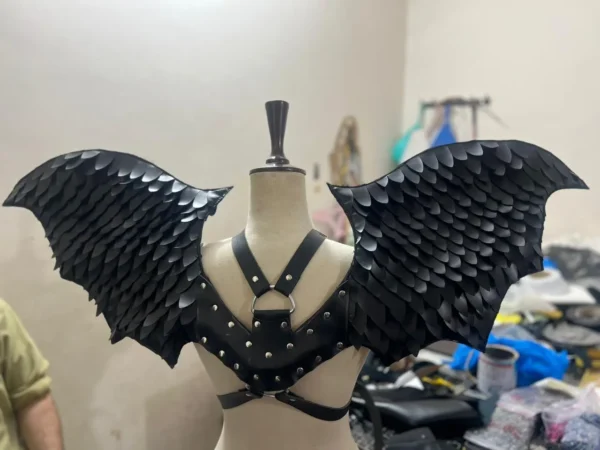 Dragon Wing Corset Top: Gothic Faux Leather Armor with Gold Scales