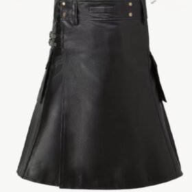 Black Leather Pleated Kilt Gothic Punk Unisex Skirt
