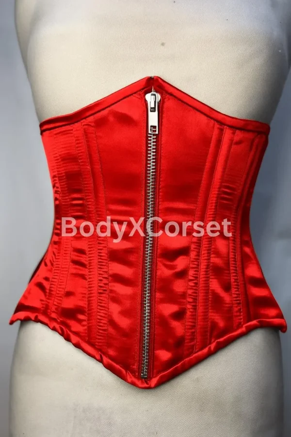 Red Satin Underbust Corset: Steampunk Burlesque Waist Trainer