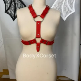 Red Faux Leather O-Ring Body Harness: Gothic Punk Rave Accessory