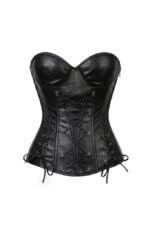 Black gothic Leather Steel Boned Overbust Corset for Women curvycorset.com