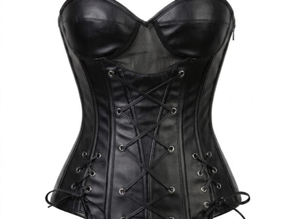 Black gothic Leather Steel Boned Overbust Corset for Women curvycorset.com