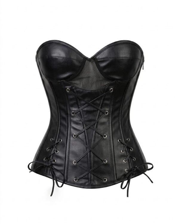 Black gothic Leather Steel Boned Overbust Corset for Women curvycorset.com