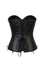 Black gothic Leather Steel Boned Overbust Corset for Women curvycorset.com