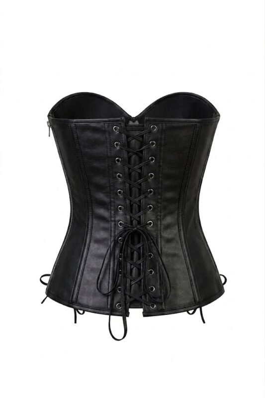 Black gothic Leather Steel Boned Overbust Corset for Women curvycorset.com