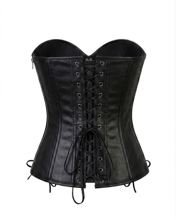 Black gothic Leather Steel Boned Overbust Corset for Women curvycorset.com