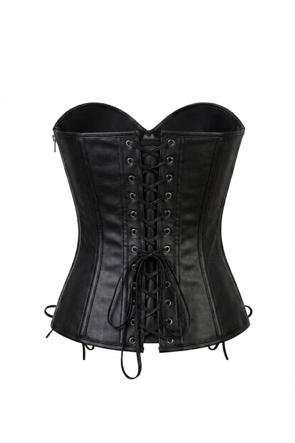 Black gothic Leather Steel Boned Overbust Corset for Women curvycorset.com