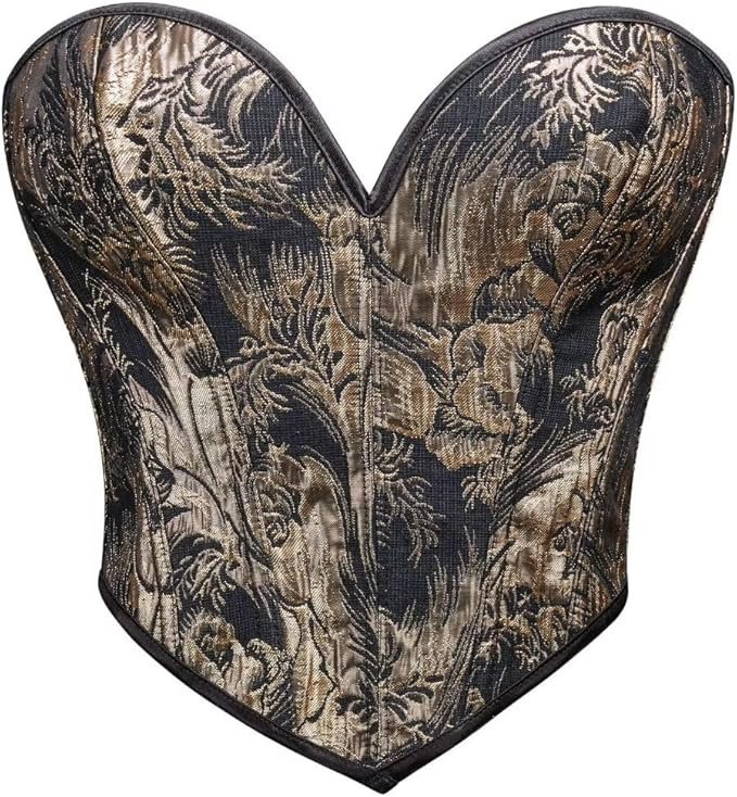 Black Floral Jacquard Steel Boned Overbust Corset Top,curvycorset.com