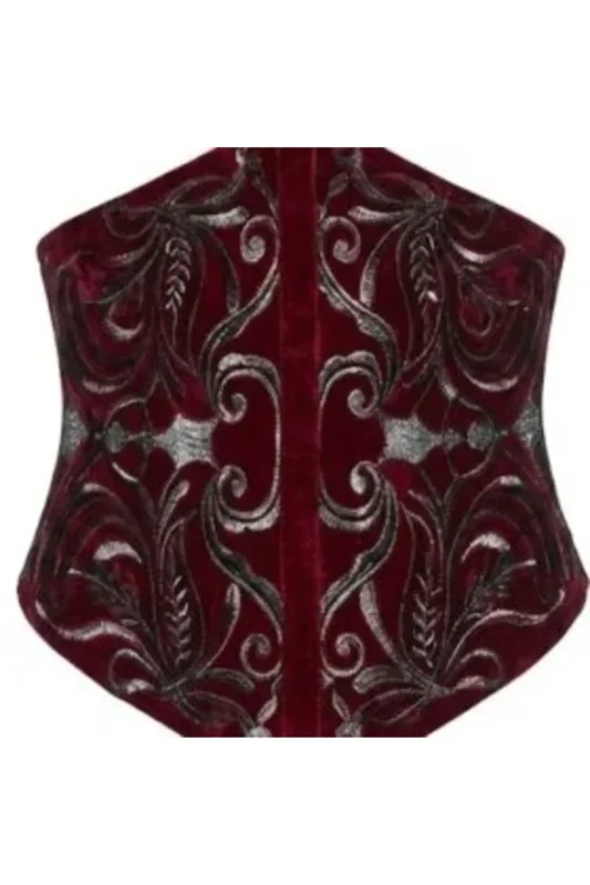 Red Velvet Embroidered Underbust Gothic Corset curvycorset.com