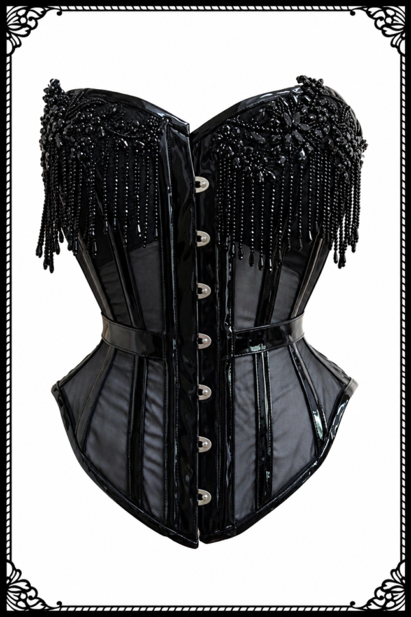 Black Gothic Overbust Beaded Corset for Women curvycorset.com